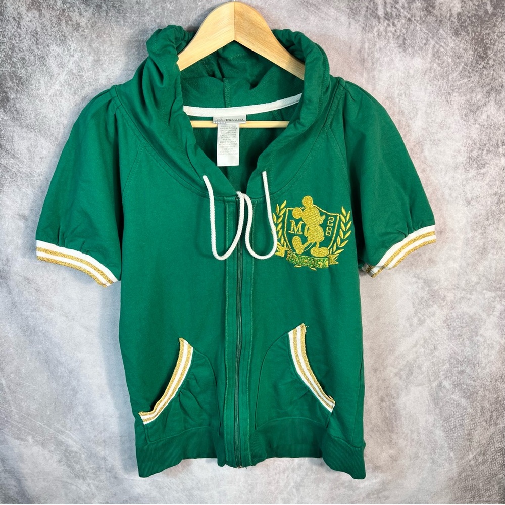 Disneyland Mickey Mouse Hoodie Jacket Womens Large Green Gold Full Zip Y2K